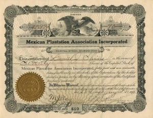 Mexican Plantation Association Incorporated - Stock Certificate